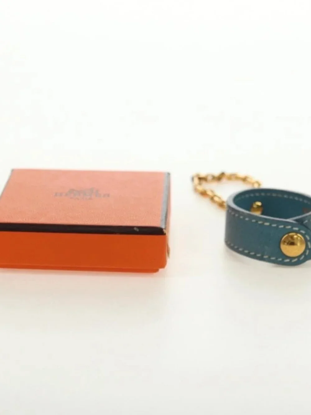 HERMES Glove Holder Charm Leather Light Blue Gold Auth 181292V